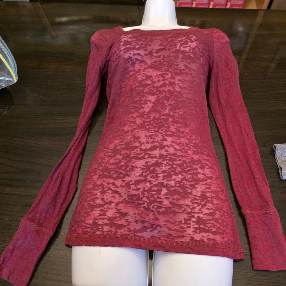 Vanity Deep Red  Burn Out Long Sleeve Top Size M
